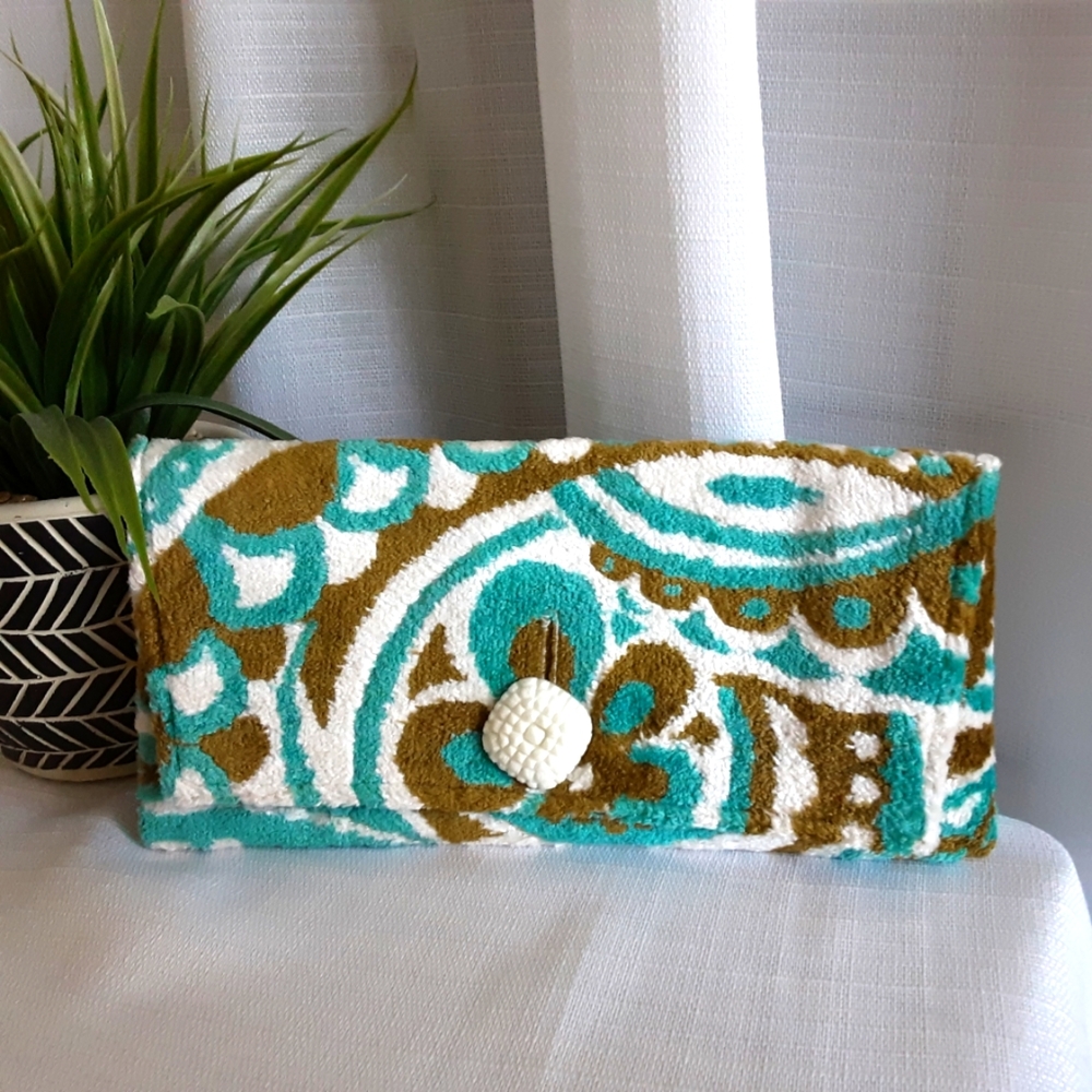 Cahoots Midtown Clutch Vintage Textile Dusty Blue, White & Dark Mustard